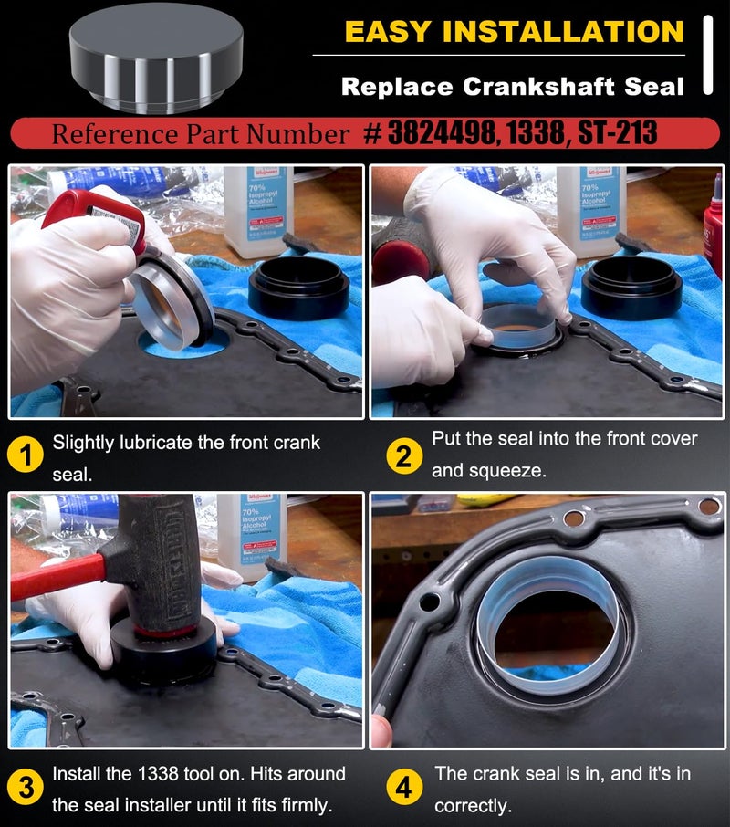Camoo 1338 Front Cover Crankshaft Seal Installer &5046 Wear Sleeve Installer Tool Kit For Dodge Cummins 3.9L 5.9L 6.7L Replace OE 1338/3824498, 5046/3824500 - Image 5